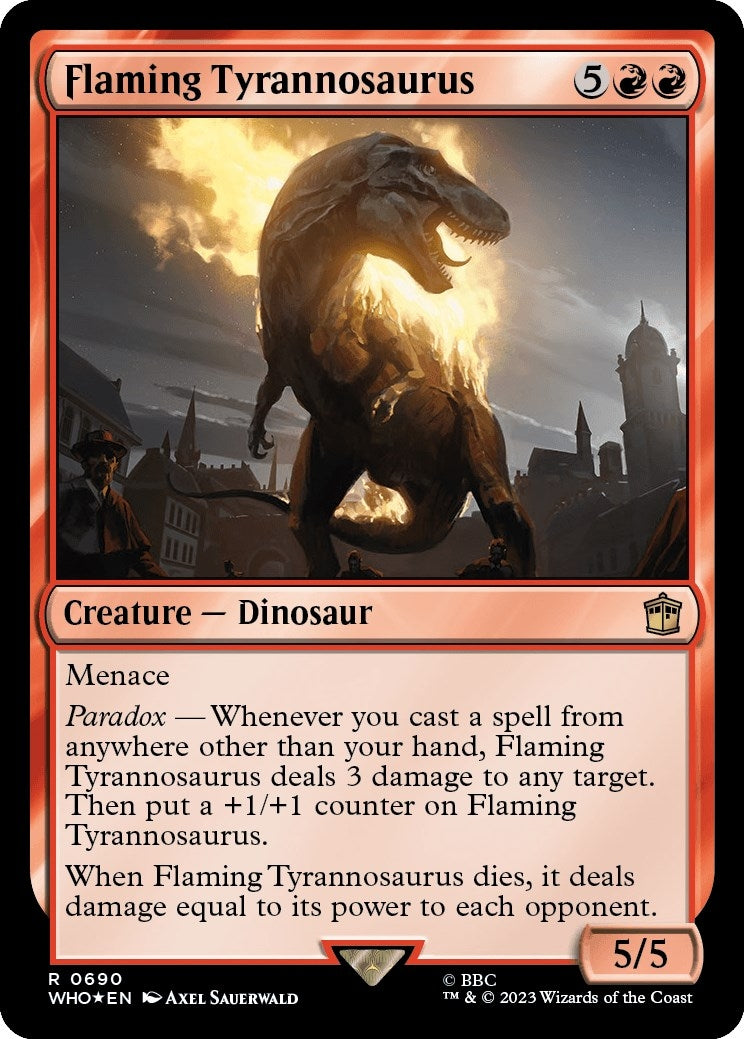 Image for Flaming Tyrannosaurus (Surge Foil) (Universes Beyond: Doctor Who) (690) - Magic: The Gathering