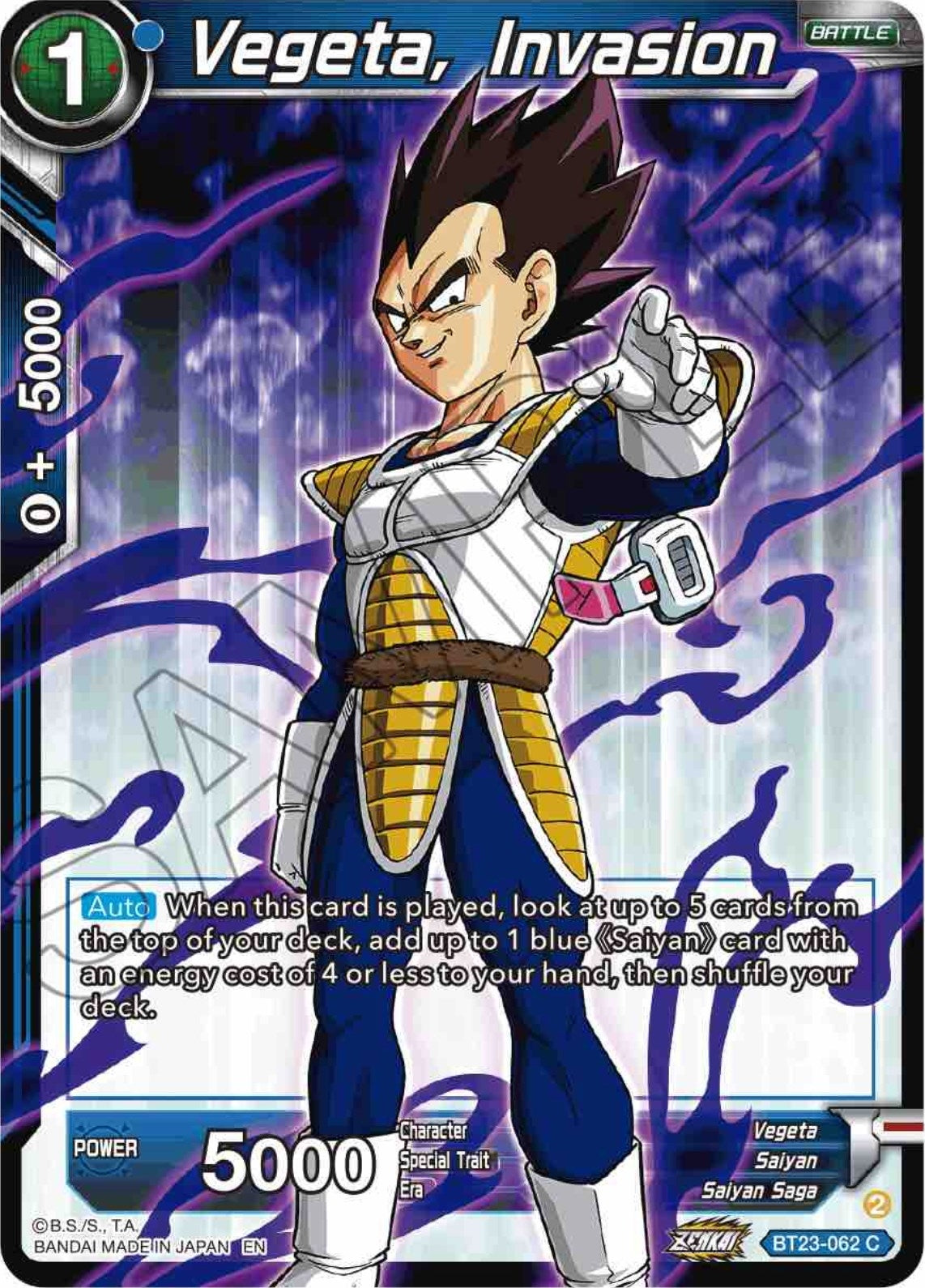 Image for Vegeta, Invasion (Perfect Combination) (BT23-062) - Dragon Ball Super: Masters
