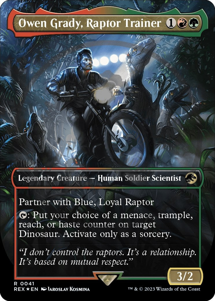 Image for Owen Grady, Raptor Trainer (Borderless) (Emblem) (Universes Beyond: Jurassic World Collection) (41) - Magic: The Gathering