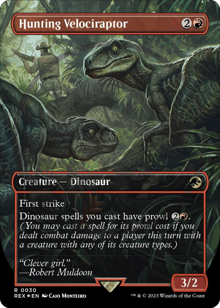 Image for Hunting Velociraptor (Borderless) (Emblem) (Universes Beyond: Jurassic World Collection) (30) - Magic: The Gathering