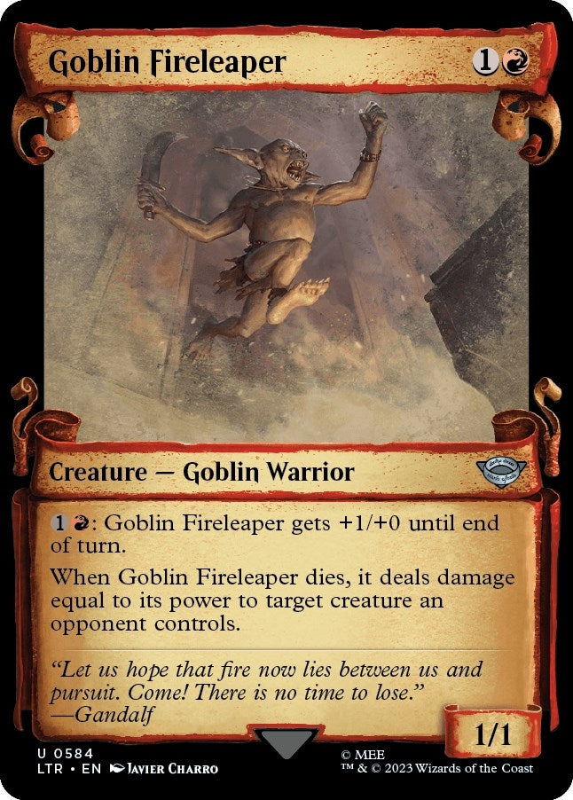 Image for Goblin Fireleaper (Showcase Scrolls) (Universes Beyond: The Lord of the Rings: Tales of Middle-earth) (584) - Magic: The Gathering