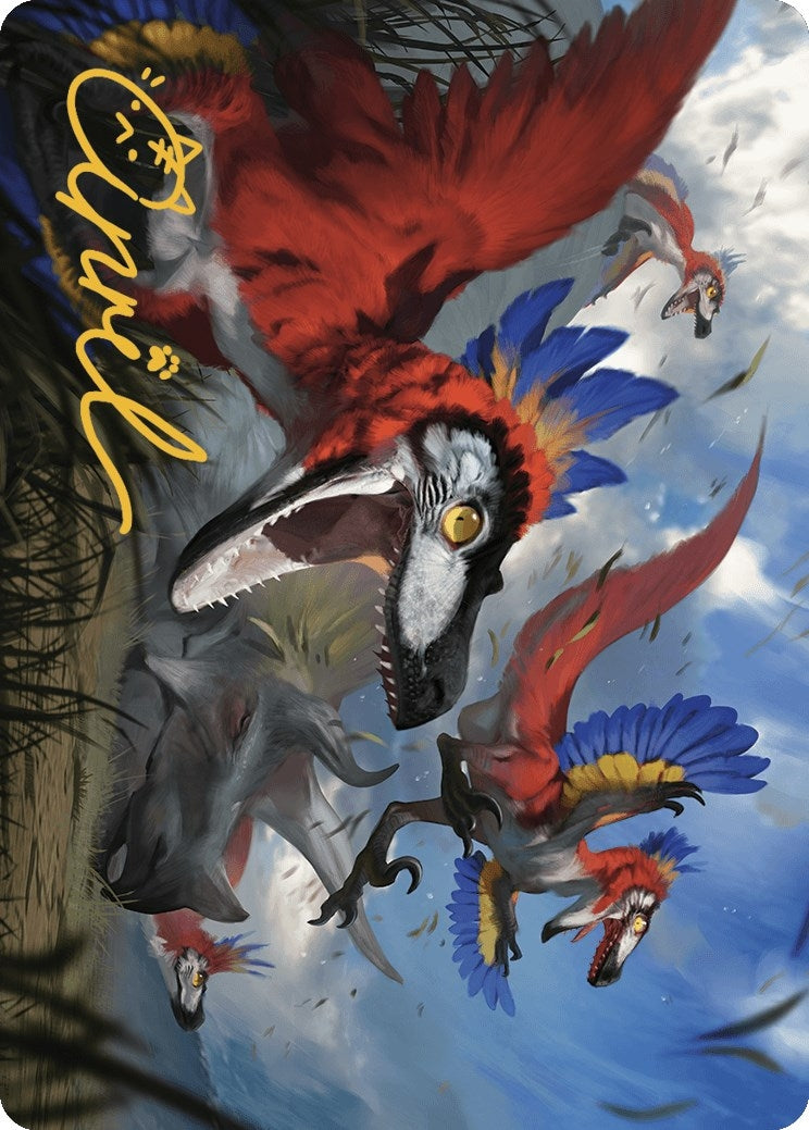 Image for Wrathful Raptors Art Card (Gold-Stamped Signature) (Art Series: The Lost Caverns of Ixalan) (77) - Magic: The Gathering