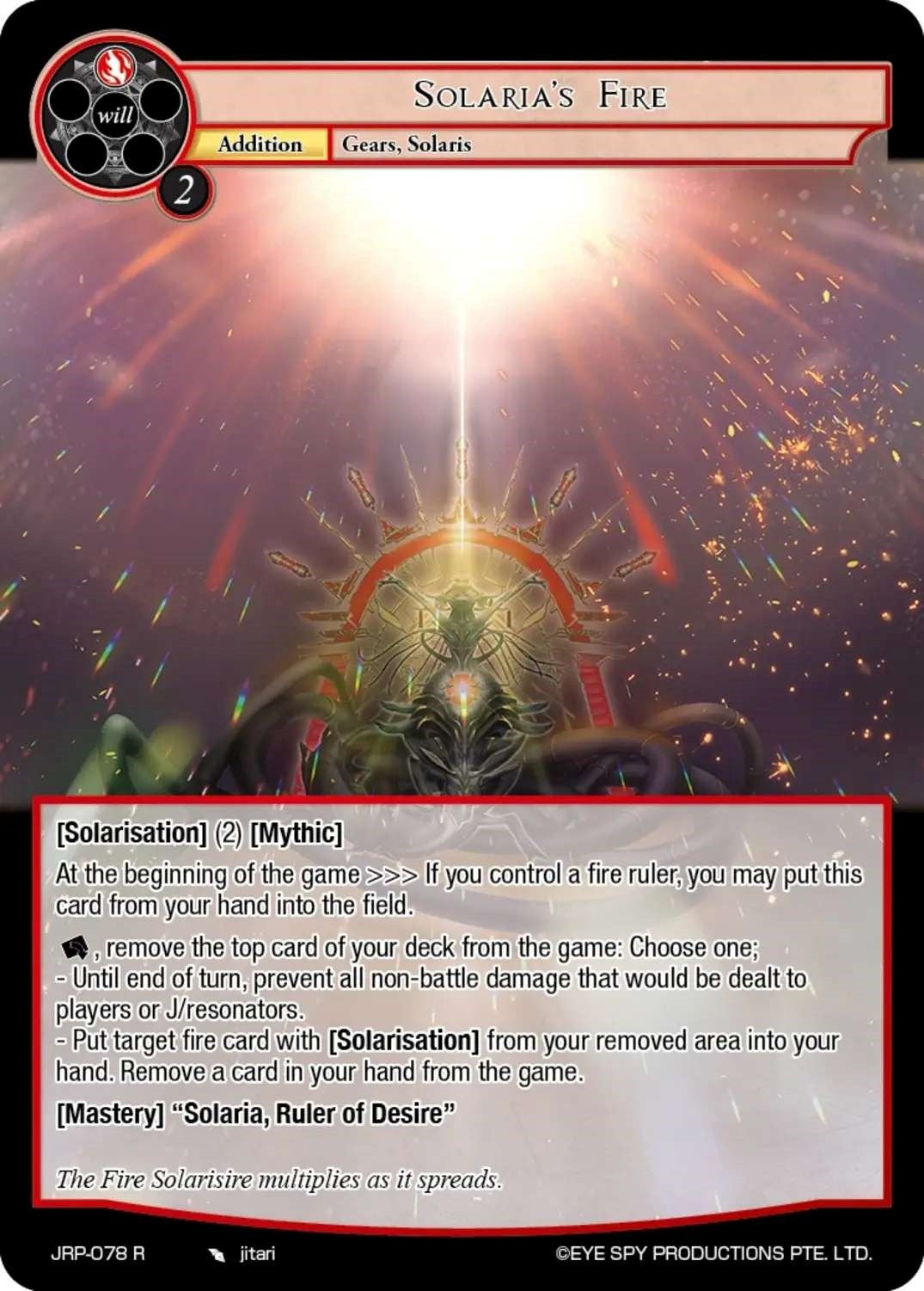 Image for Solaria's Fire (Judgment of the Rogue Planet) (JRP-078 R) - Force of Will