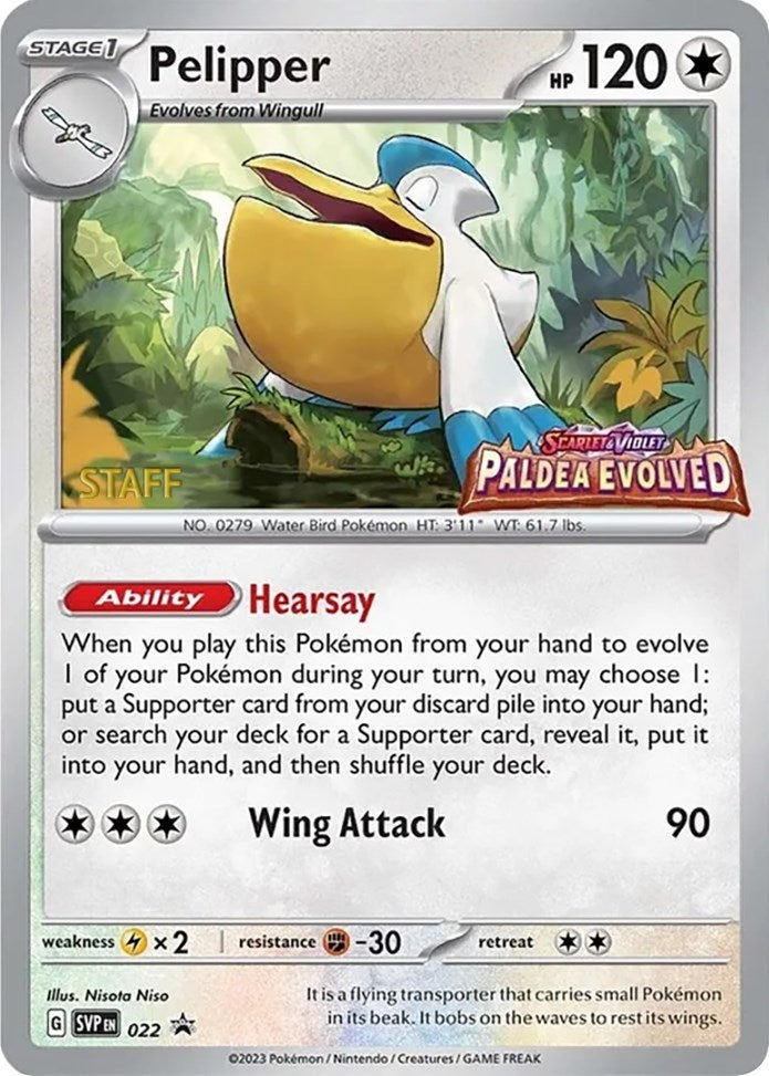 Image for Pelipper - 022 (Prerelease) [Staff] (SV: Scarlet & Violet Promo Cards) (022) - Pokemon
