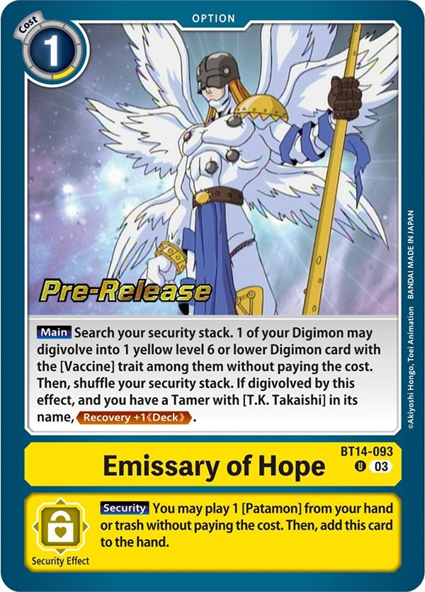 Image for Emissary of Hope (BT14-093 U) [Blast Ace Pre-Release Cards] - Digimon Card Game