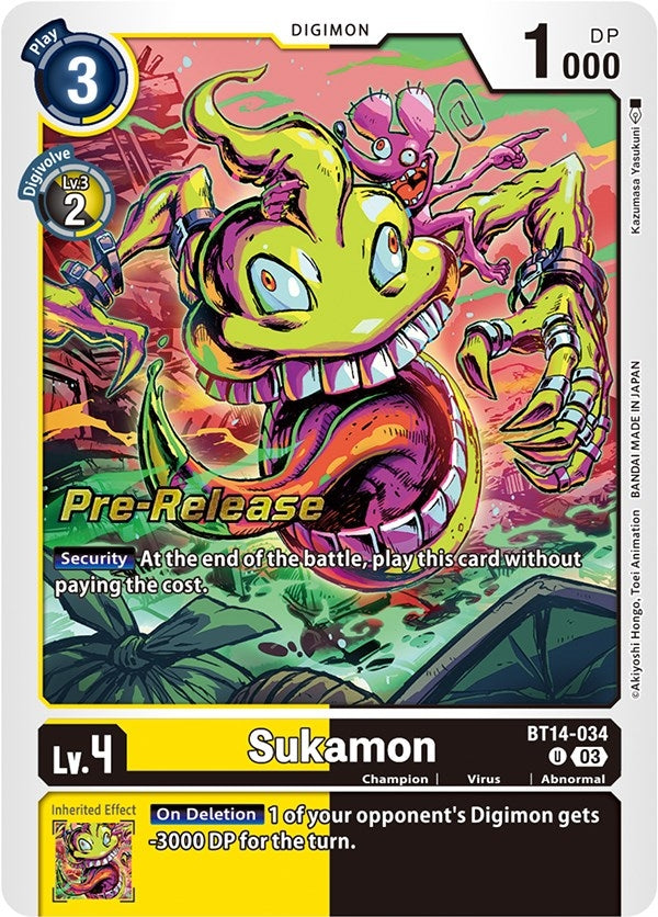 Image for Sukamon (BT14-034 U) [Blast Ace Pre-Release Cards] - Digimon Card Game