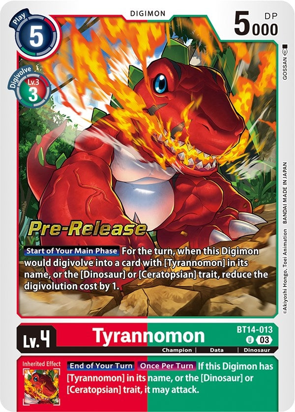 Image for Tyrannomon (BT14-013 U) [Blast Ace Pre-Release Cards] - Digimon Card Game