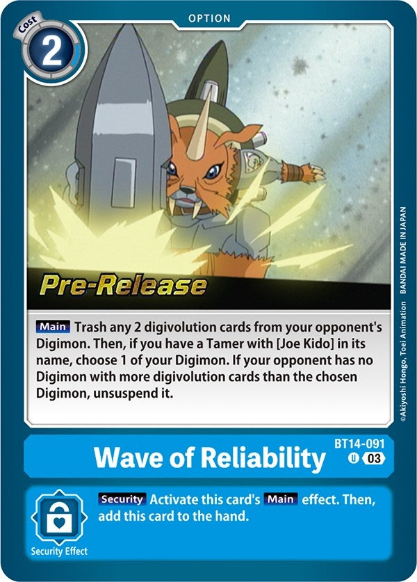 Image for Wave of Reliability (BT14-091 U) [Blast Ace Pre-Release Cards] - Digimon Card Game