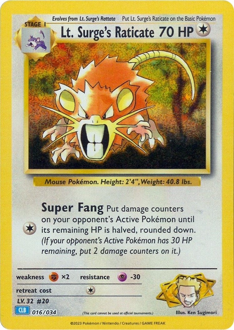 Image for Lt. Surge's Raticate (Trading Card Game Classic) (016/034) - Pokemon