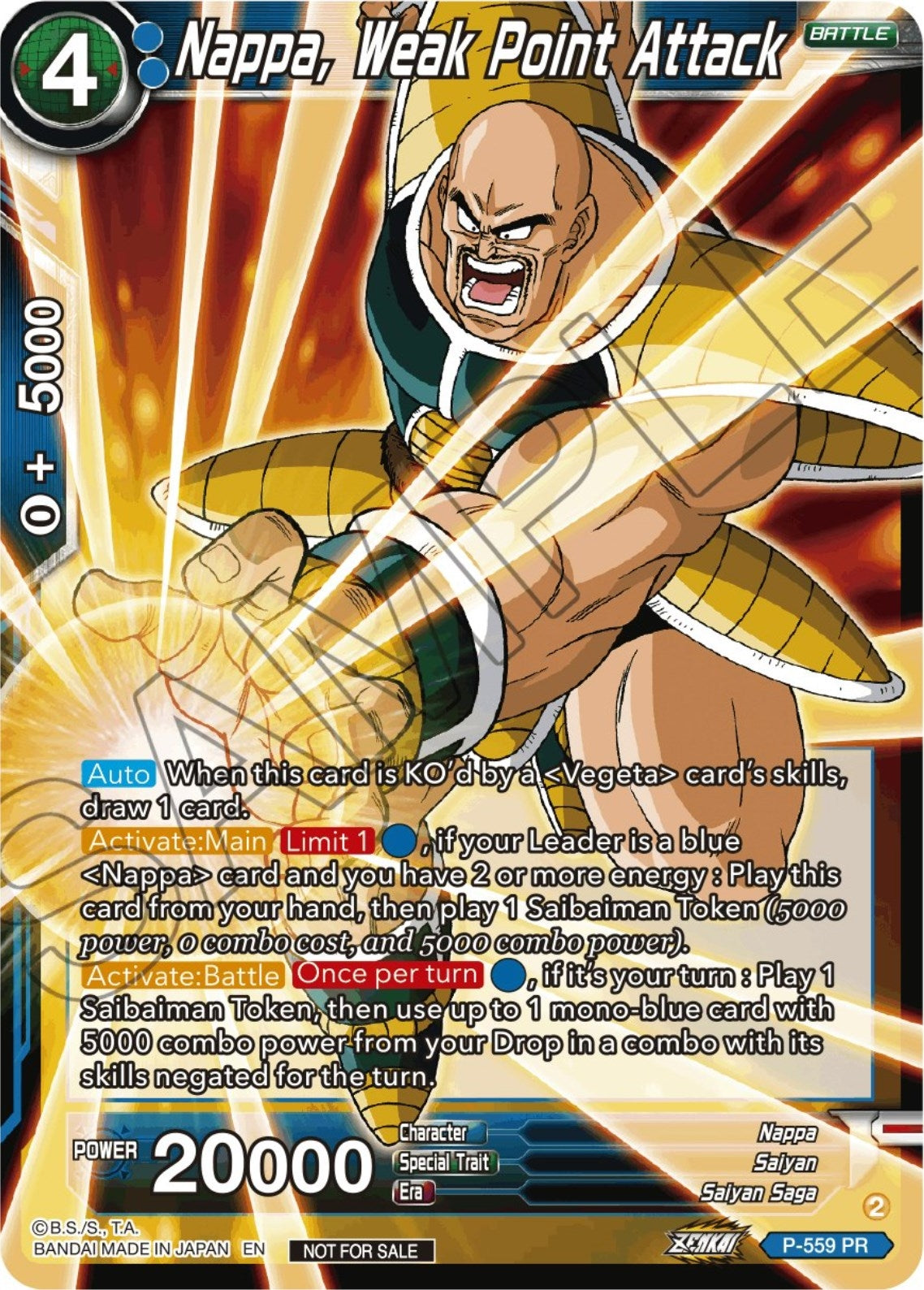 Image for Nappa, Weak Point Attack (Zenkai Series Tournament Pack Vol.6) (Tournament Promotion Cards) (P-559) - Dragon Ball Super: Masters
