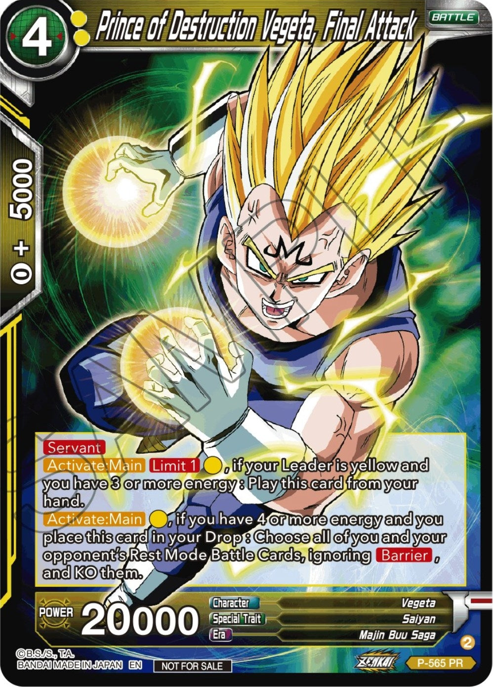 Image for Prince of Destrcution Vegeta, Final Attack (Zenkai Series Tournament Pack Vol.6) (Tournament Promotion Cards) (P-565) - Dragon Ball Super: Masters