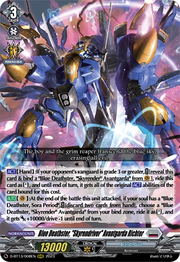 Image for Blue Deathster, "Skyrendriver" Avantgarda Richter (D-BT13: Flight of Chakrabarthi) (D-BT13/008EN) - Cardfight Vanguard