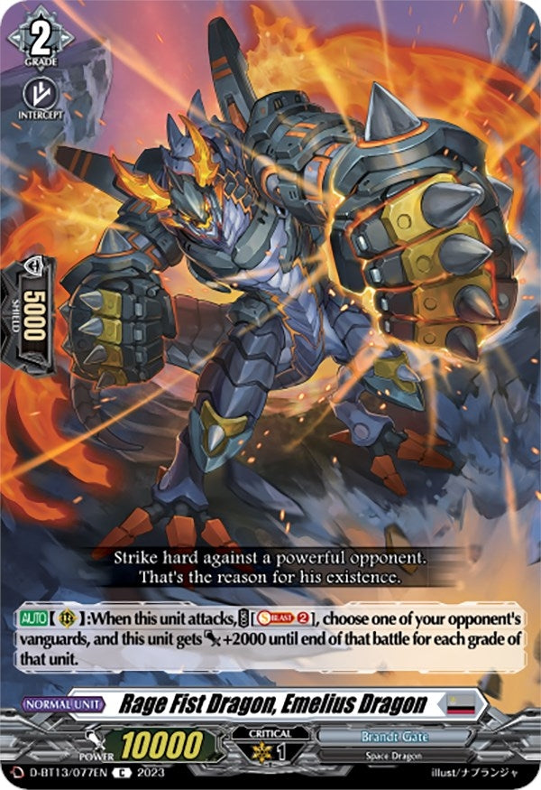 Image for Rage Fist Dragon, Emelius Dragon (D-BT13: Flight of Chakrabarthi) (D-BT13/077EN) - Cardfight Vanguard