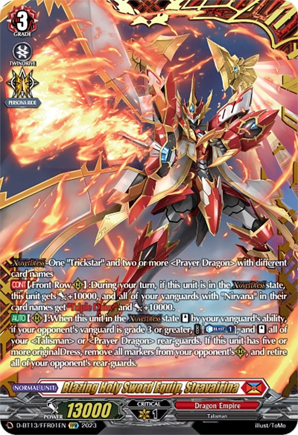 Image for Blazing Holy Sword Equip, Stravairina (FFR) (D-BT13: Flight of Chakrabarthi) (D-BT13/FRR01EN) - Cardfight Vanguard