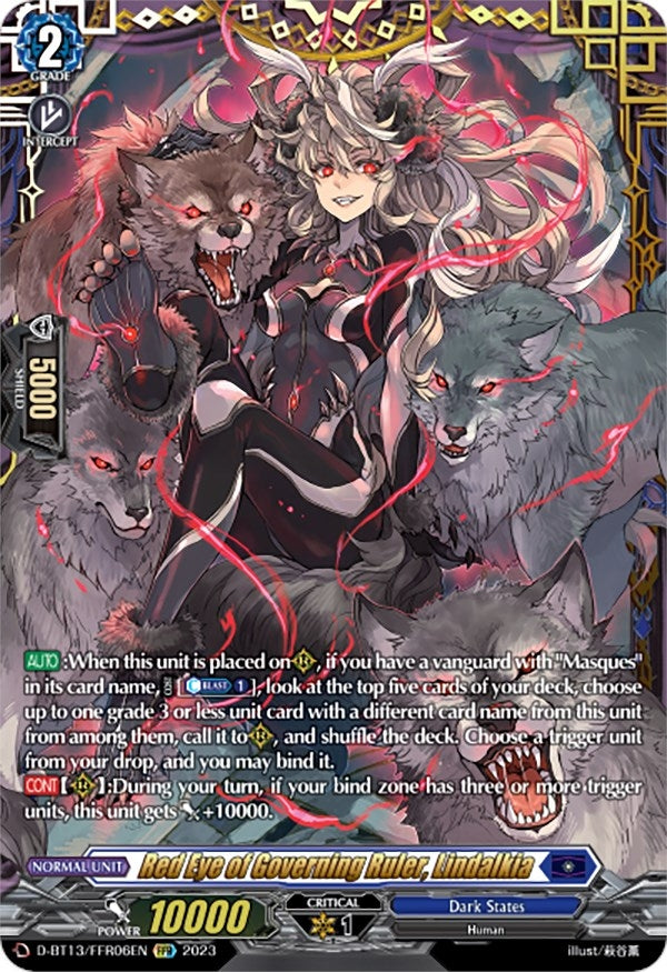 Image for Red Eye of Governing Ruler, Lindalkia (FFR) (D-BT13: Flight of Chakrabarthi) (D-BT13/FRR06EN) - Cardfight Vanguard