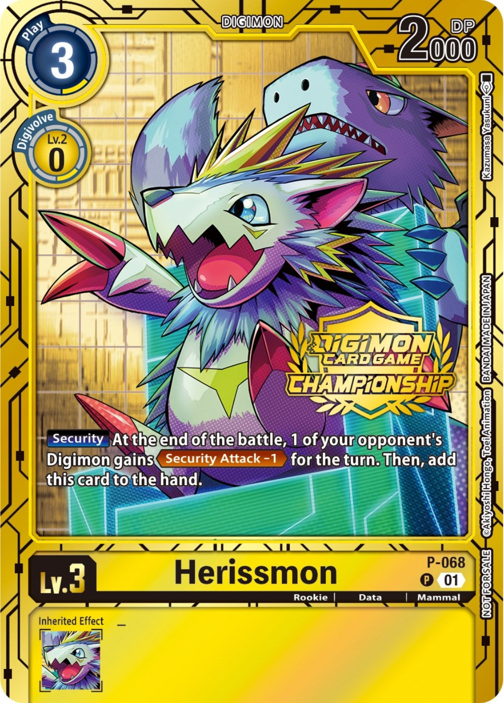 Image for Herissmon - P-068 (Championship 2023 Gold Card Set) (D-PR) (P-068 P) - Digimon Card Game