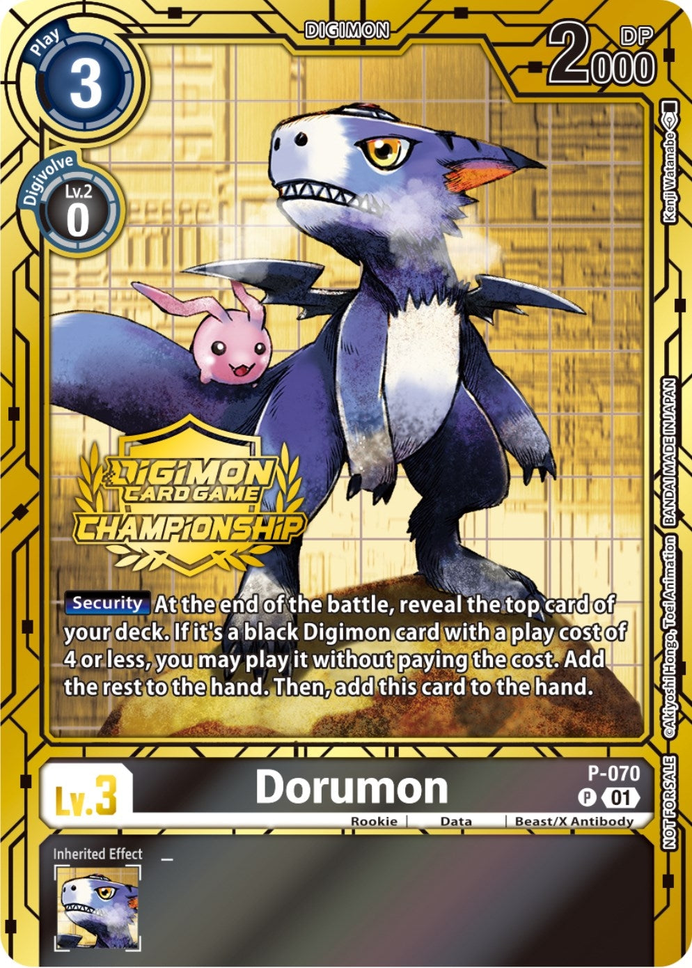 Image for Dorumon - P-070 (Championship 2023 Gold Card Set) (D-PR) (P-070 P) - Digimon Card Game