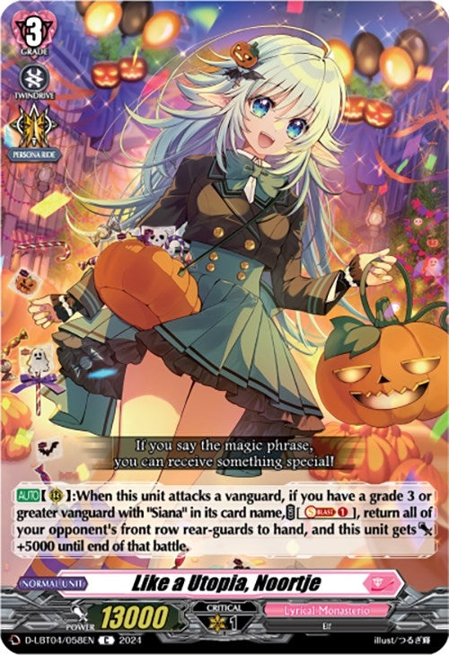 Image for Like a Utopia, Noortje (D-LBT04: Lyrical Monasterio ~Trick or Trick!~) (D-LBT04/058EN) - Cardfight Vanguard