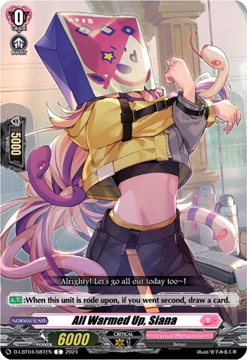 Image for All Warmed Up, Siana (D-LBT04: Lyrical Monasterio ~Trick or Trick!~) (D-LBT04/081EN) - Cardfight Vanguard