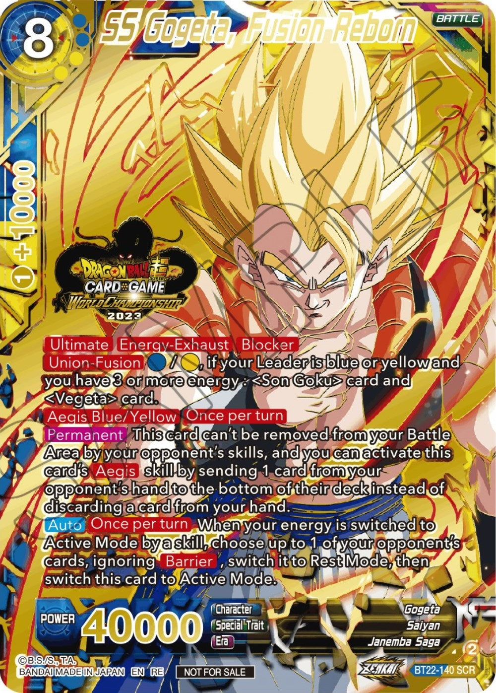 Image for SS Gogeta, Fusion Reborn (2023 World Championship Stamp) (Tournament Promotion Cards) (BT22-140) - Dragon Ball Super: Masters