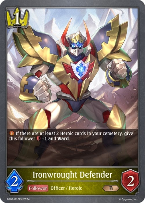 Image for Ironwrought Defender - P10EN (Foil) (BP03: Flame of Laevateinn) (BP03-P10EN) - Shadowverse: Evolve