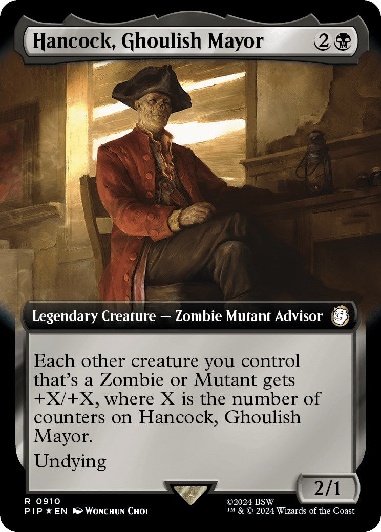 Image for Hancock, Ghoulish Mayor (Extended Art) (Surge Foil) (Universes Beyond: Fallout) (910) - Magic: The Gathering