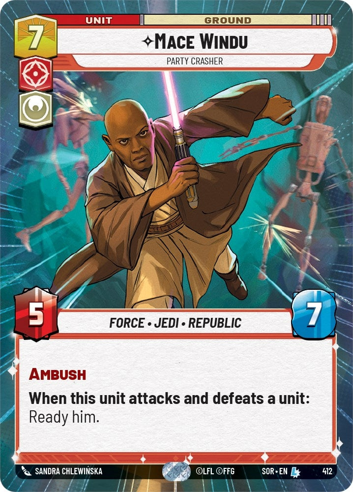 Image for Mace Windu - Party Crasher (Hyperspace) (Spark of Rebellion) (412) - Star Wars: Unlimited