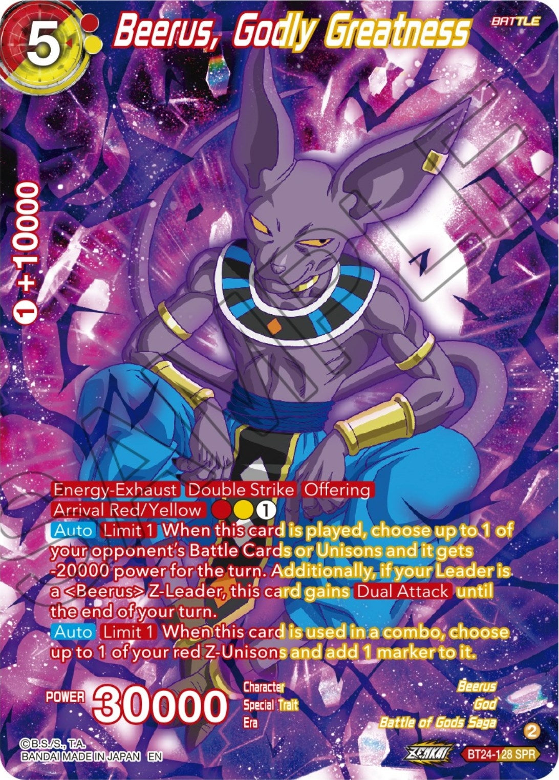 Image for Beerus, Godly Greatness (SPR) (Beyond Generations) (BT24-128) - Dragon Ball Super: Masters
