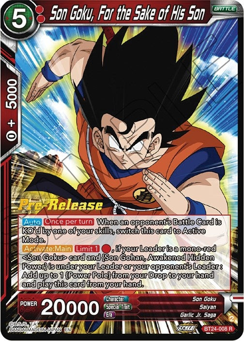 Image for Son Goku, For the Sake of His Son (Beyond Generations Pre-Release Cards) (BT24-008) - Dragon Ball Super: Masters