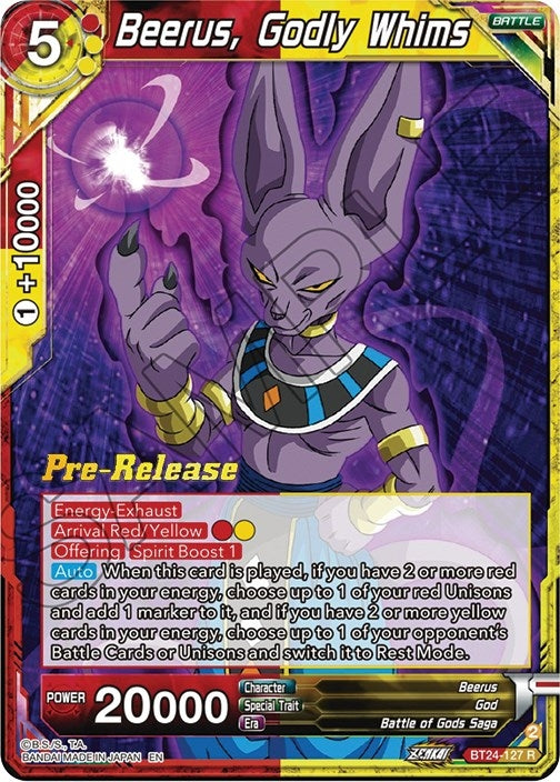 Image for Beerus, Godly Whims (Beyond Generations Pre-Release Cards) (BT24-127) - Dragon Ball Super: Masters
