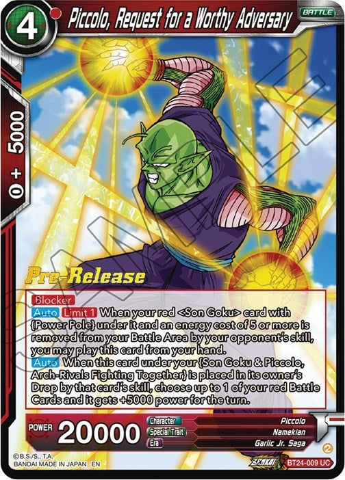 Image for Piccolo, Request for a Worthy Adversary (Beyond Generations Pre-Release Cards) (BT24-009) - Dragon Ball Super: Masters
