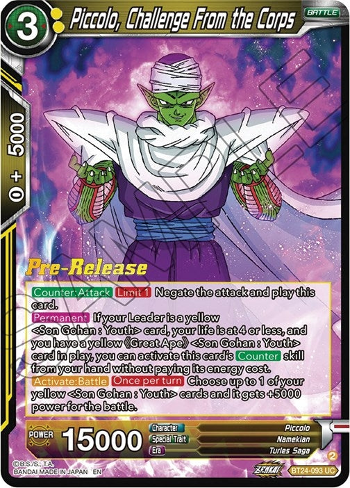 Image for Piccolo, Challenge From the Corps (Beyond Generations Pre-Release Cards) (BT24-093) - Dragon Ball Super: Masters