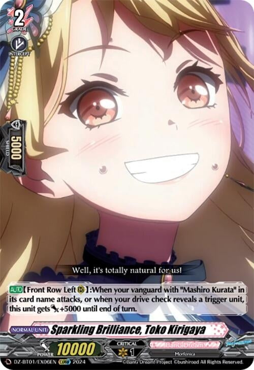 Image for Sparkling Brilliance, Toko Kirigaya (EXRRR) (DZ-BT01: Fated Clash) (DZ-BT01/EX06EN) - Cardfight Vanguard