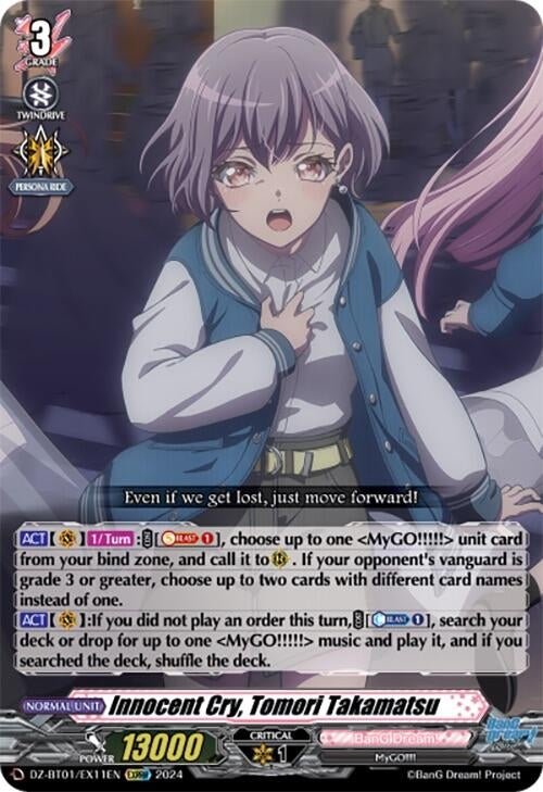 Image for Innocent Cry, Tomori Takamatsu (EXRRR) (DZ-BT01: Fated Clash) (DZ-BT01/EX11EN) - Cardfight Vanguard