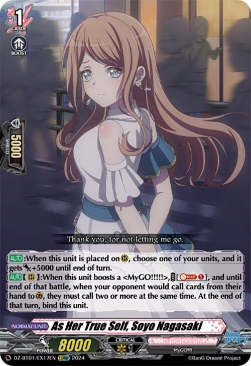 Image for As Her True Self, Soyo Nagasaki (EXRRR) (DZ-BT01: Fated Clash) (DZ-BT01/EX17EN) - Cardfight Vanguard
