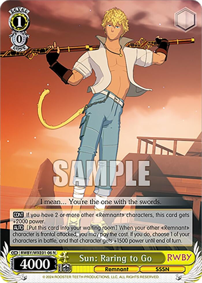 Image for Sun: Raring to Go (RWBY Premium Booster) (RWBY/WXE01-06 N) - Weiss Schwarz