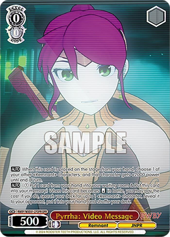 Image for Pyrrha: Video Message (OFR) (RWBY Premium Booster) (RWBY/WXE01-27OFR OFR) - Weiss Schwarz