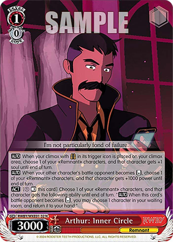 Image for Arthur: Inner Circle (RWBY Premium Booster) (RWBY/WXE01-32 N) - Weiss Schwarz
