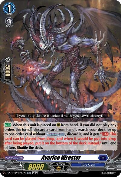 Image for Avarice Wrester (DZ-BT02: Illusionless Strife) (DZ-BT02/025EN) - Cardfight Vanguard