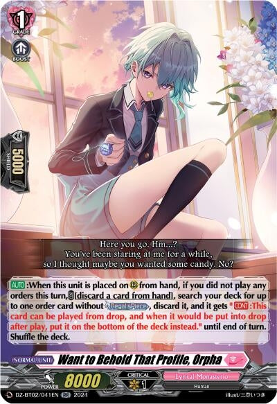 Image for Want to Behold That Profile, Orpha (DZ-BT02: Illusionless Strife) (DZ-BT02/041EN) - Cardfight Vanguard