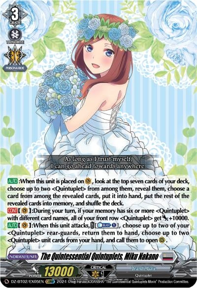 Image for The Quintessential Quintuplets, Miku Nakano (EXRRR) (DZ-BT02: Illusionless Strife) (DZ-BT02/EX05EN) - Cardfight Vanguard