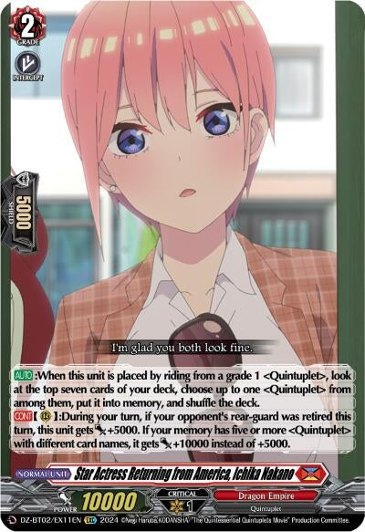 Image for Star Actress Returning from America, Ichika Nakano (EXC) (DZ-BT02: Illusionless Strife) (DZ-BT02/EX11EN) - Cardfight Vanguard