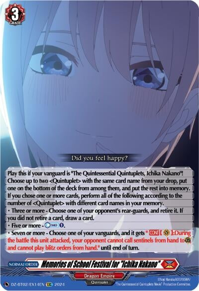 Image for Memories of School Festival for "Ichika Nakano" (EXC) (DZ-BT02: Illusionless Strife) (DZ-BT02/EX14EN) - Cardfight Vanguard