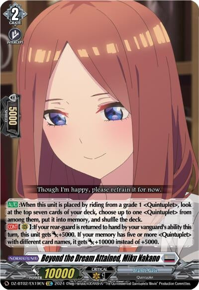 Image for Beyond the Dream Attained, Miku Nakano (EXC) (DZ-BT02: Illusionless Strife) (DZ-BT02/EX19EN) - Cardfight Vanguard