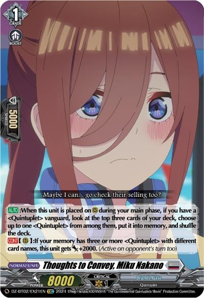 Image for Thoughts to Convey, Miku Nakano (EXC) (DZ-BT02: Illusionless Strife) (DZ-BT02/EX21EN) - Cardfight Vanguard