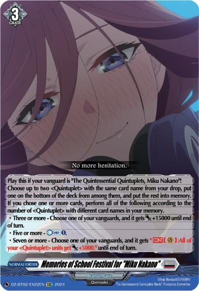 Image for Memories of School Festival for "Miku Nakano" (EXC) (DZ-BT02: Illusionless Strife) (DZ-BT02/EX22EN) - Cardfight Vanguard