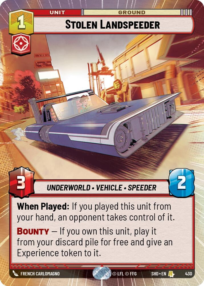 Image for Stolen Landspeeder (Hyperspace) (Shadows of the Galaxy) (430) - Star Wars: Unlimited