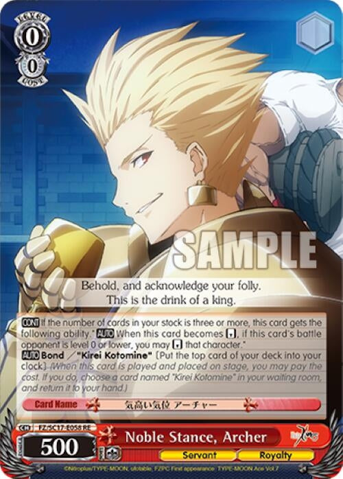 Image for Noble Stance, Archer (Fate/Zero Chronicle Set) (FZ/SC17-E058 RE) - Weiss Schwarz