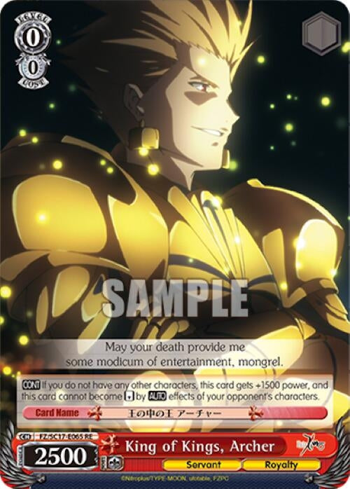Image for King of Kings, Archer (Fate/Zero Chronicle Set) (FZ/SC17-E065 RE) - Weiss Schwarz