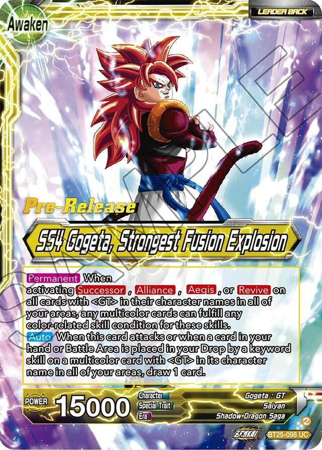 Image for SS4 Son Goku & SS4 Vegeta // SS4 Gogeta, Strongest Fusion Explosion (Legend of the Dragon Balls Pre-Release Cards) (BT25-098) - Dragon Ball Super: Masters